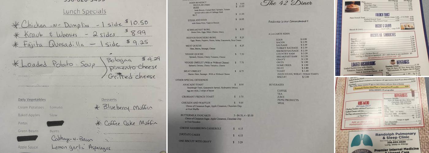 42 Diner Menu