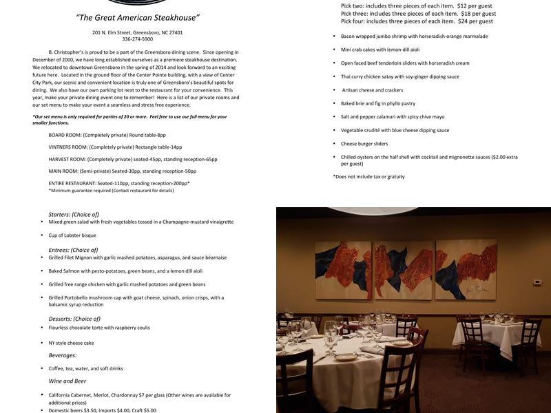 B. Christopher's Menu