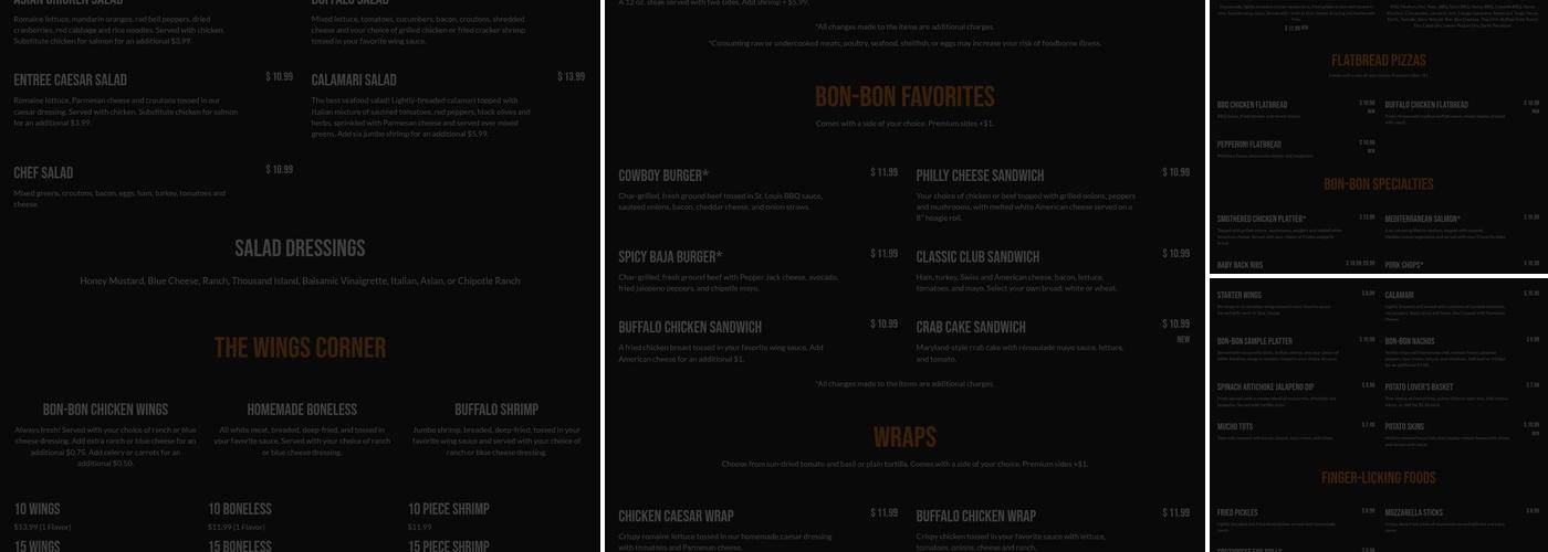 Bon-Bon Wings & Grill Menu