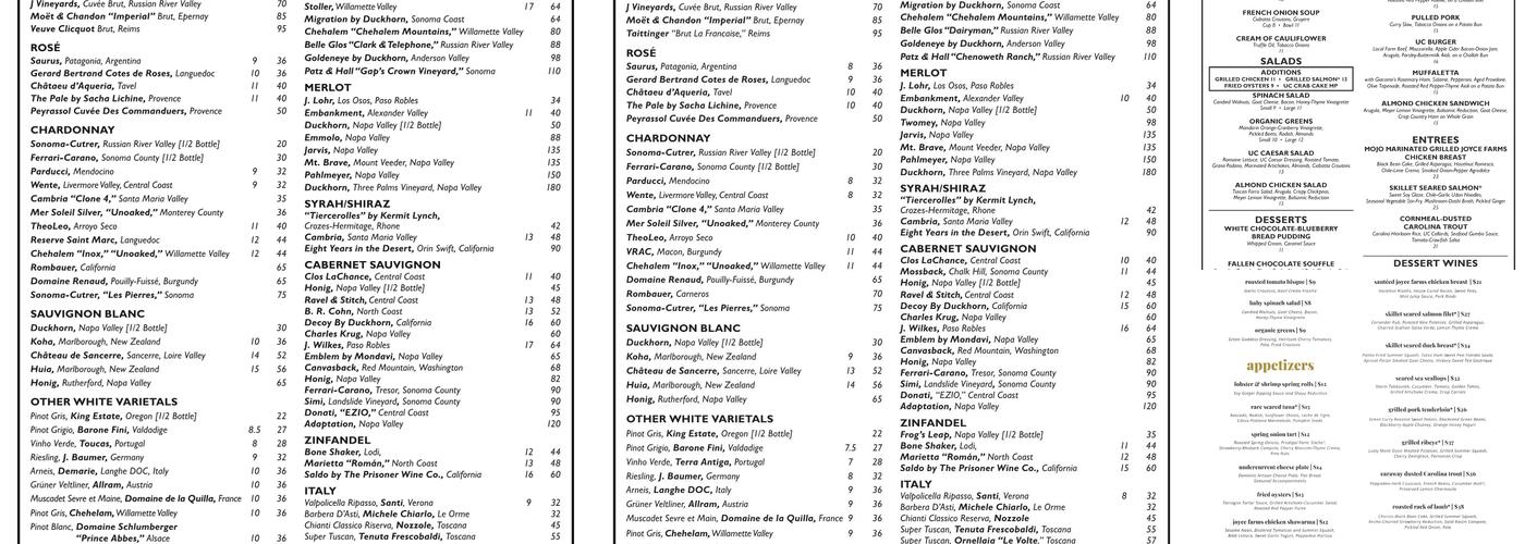 Undercurrent Restaurant Menu