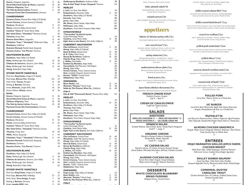Undercurrent Restaurant Menu