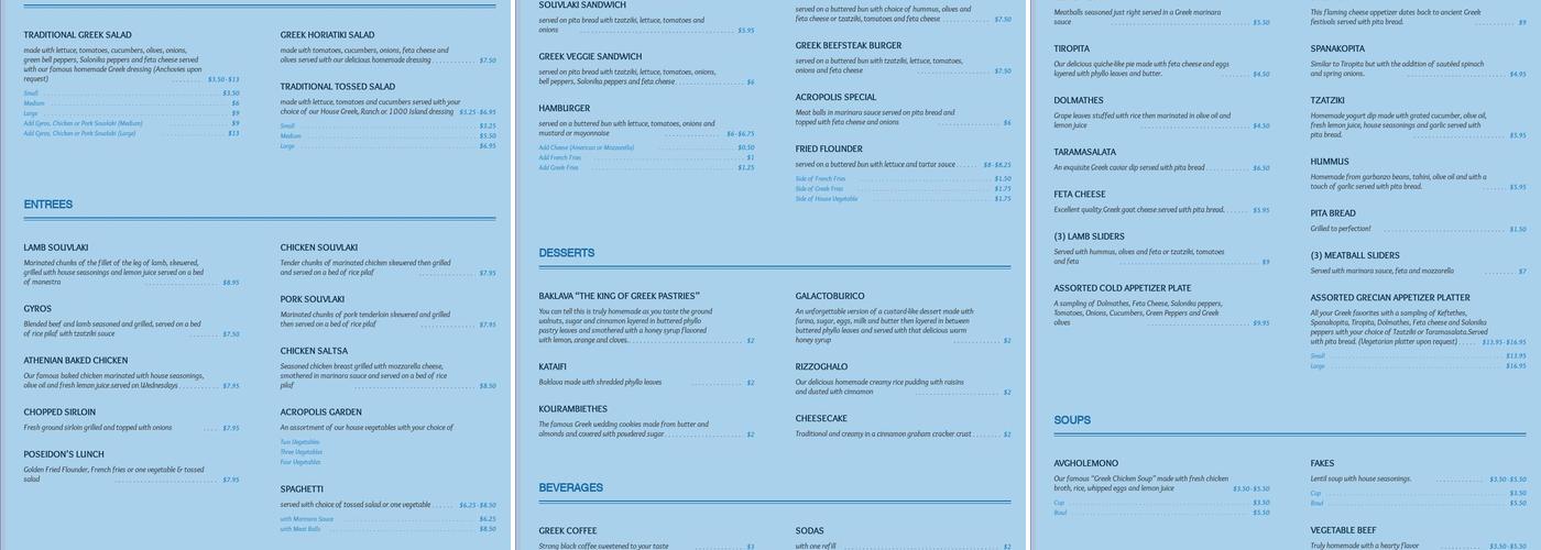 Acropolis Restaurant Menu