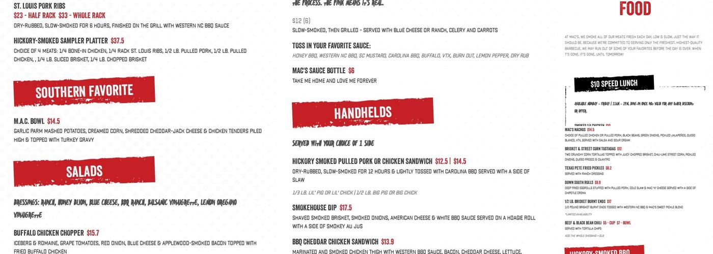 Mac's Speed Shop Menu
