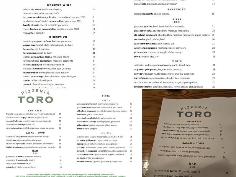 Pizzeria Toro Menu