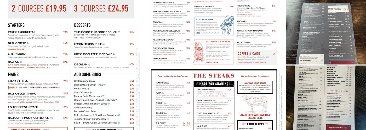 Tomahawk Steakhouse Saltburn Menu