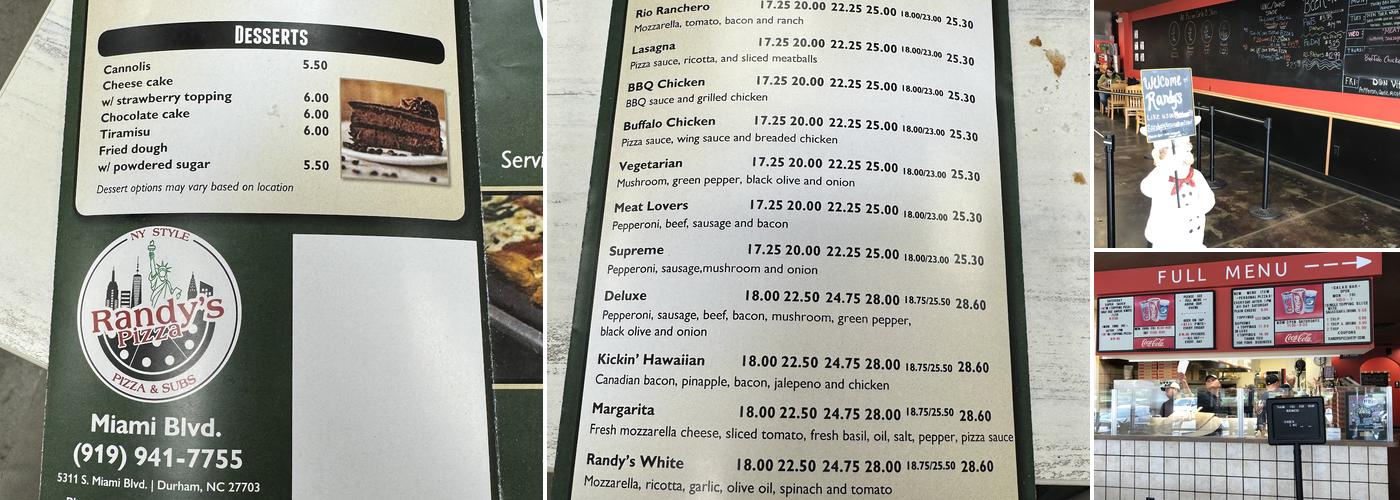 Randy's Pizza Menu