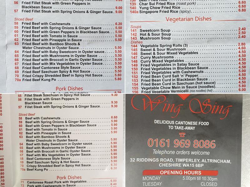 Wing Sing Chinese Takeaway Menu