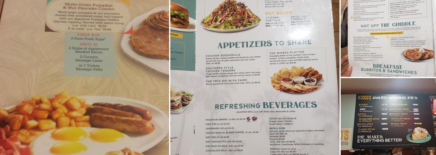 Coco's Bakery Restaurant Menu