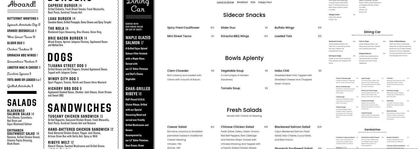 Streamliner Diner Menu