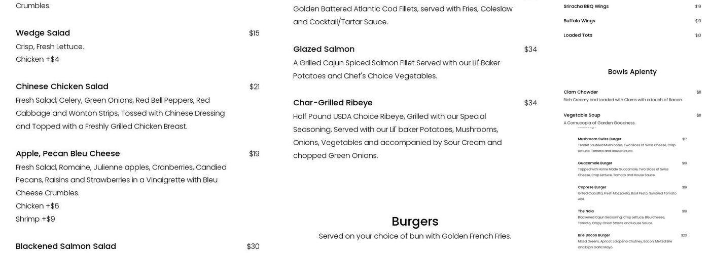 Streamliner Diner Menu