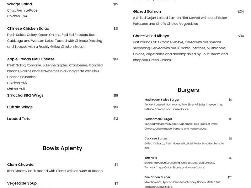 Streamliner Diner Menu