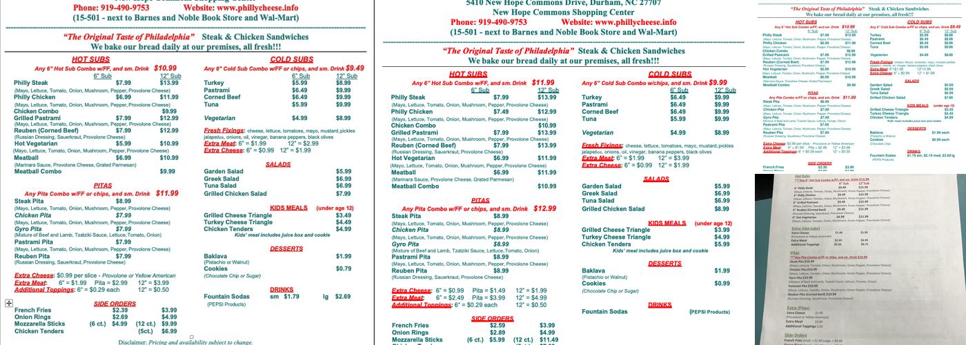 Philly Steak Factory Menu