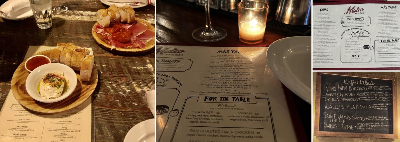 Mateo Bar de Tapas Menu