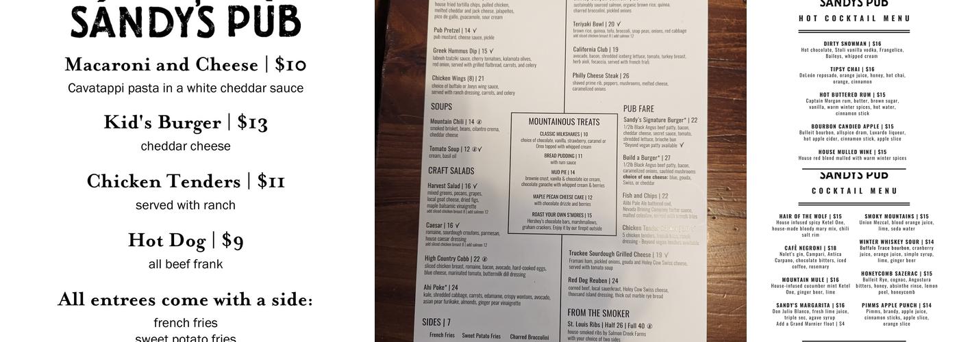 Sandy's Pub Menu