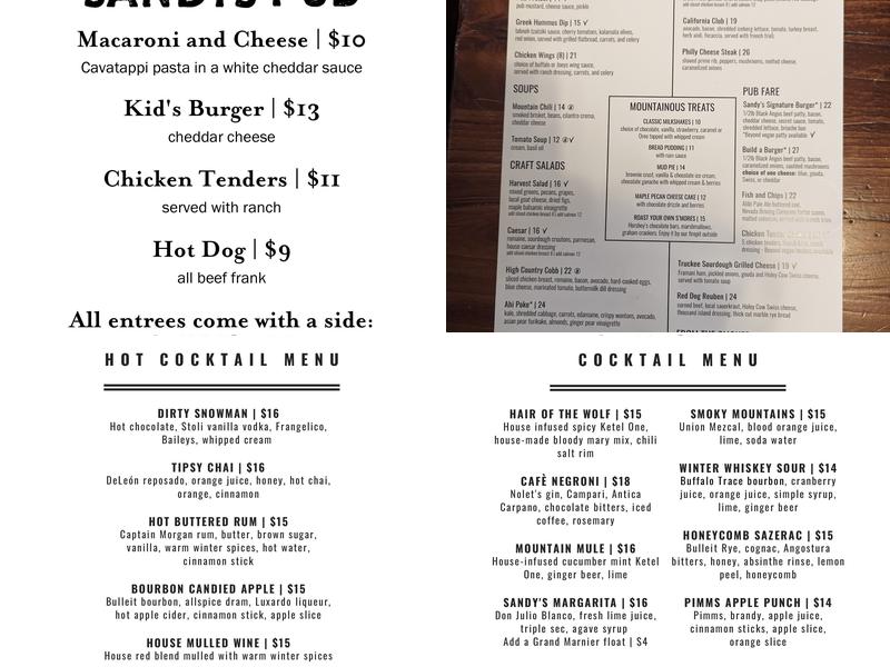 Sandy's Pub Menu