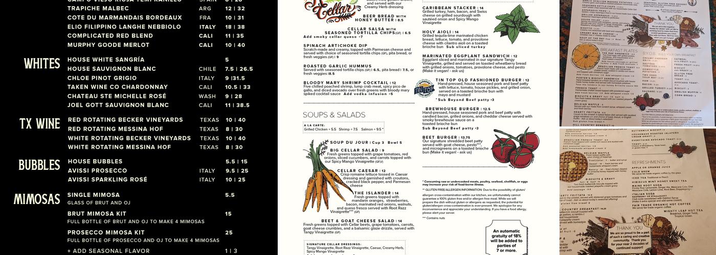 The Root Cellar Cafe Menu
