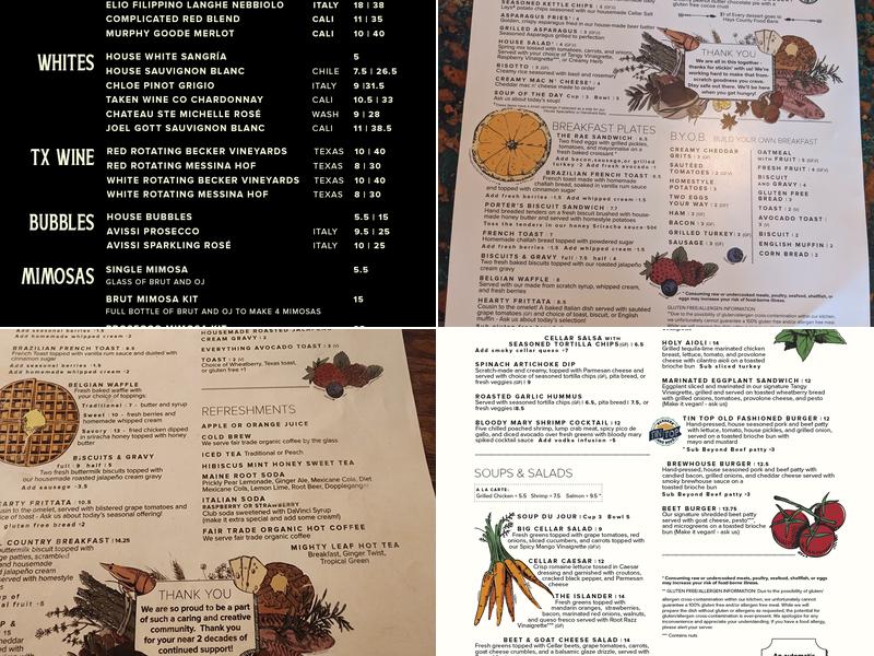 The Root Cellar Cafe Menu