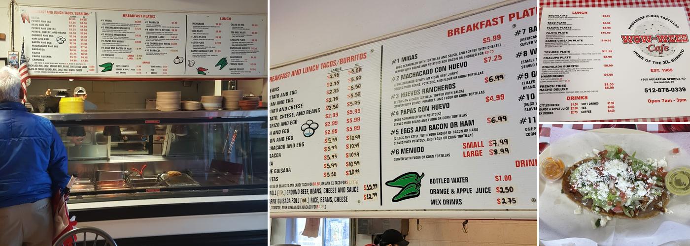 Wow-Wee's Cafe Menu