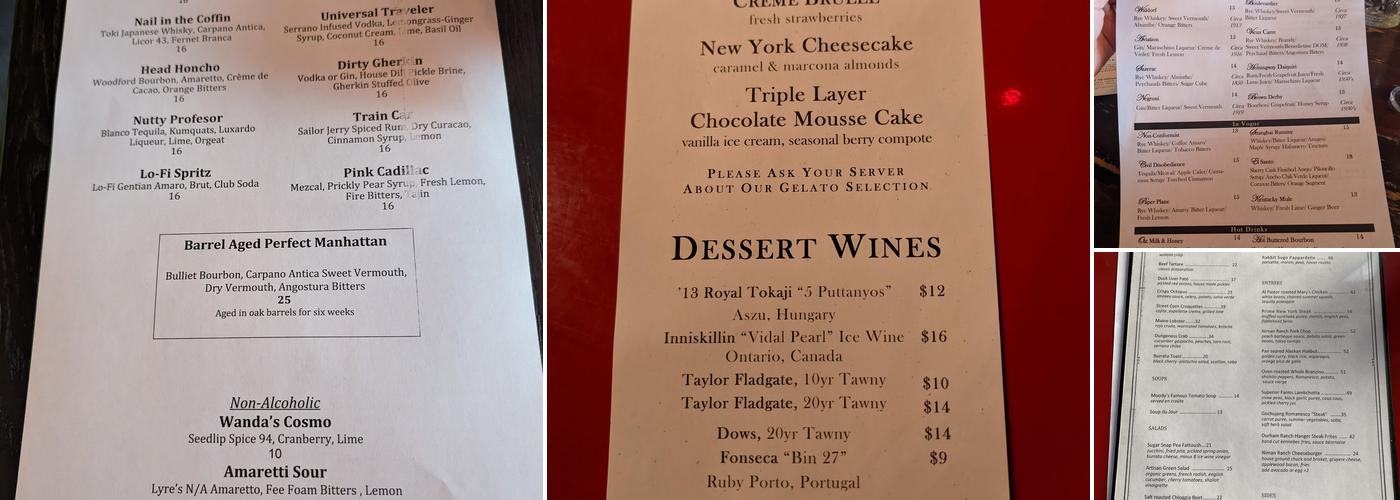 Moody's Bistro Bar & Beats Menu