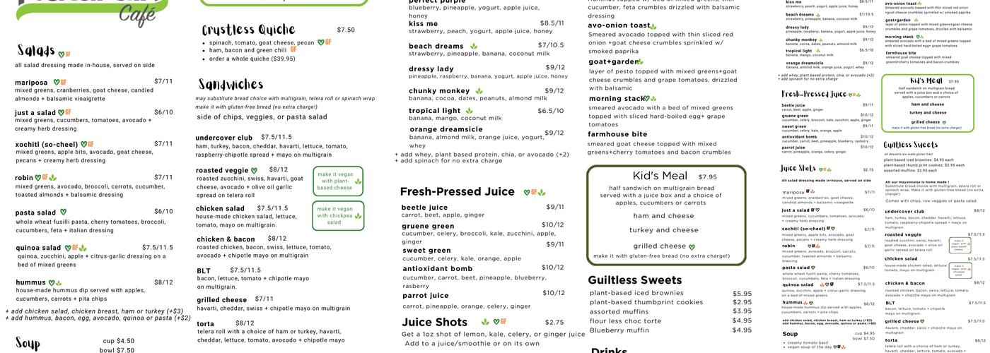 Naturally Cafe Menu
