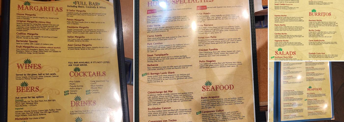 Casa Grande Menu