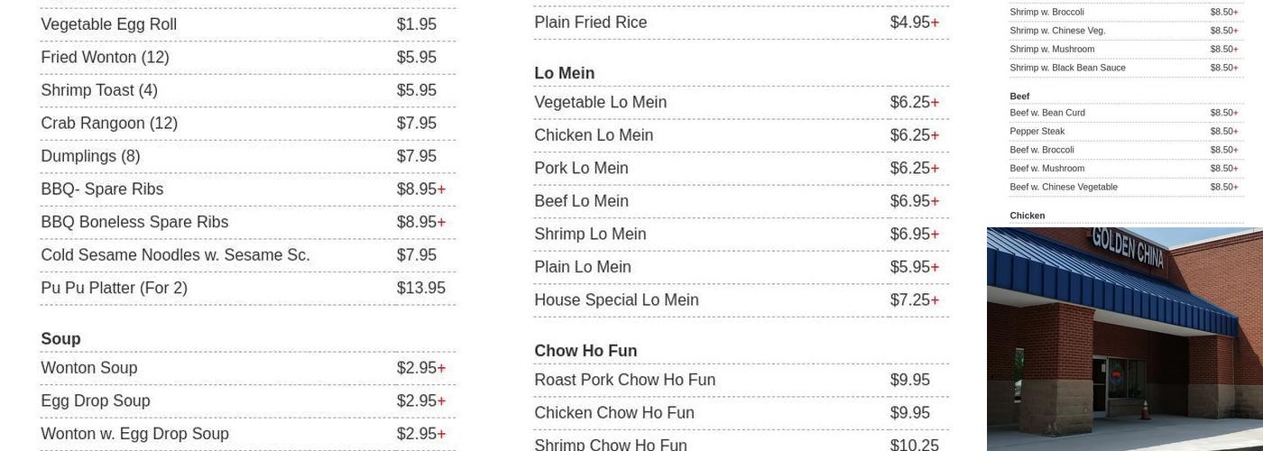 Golden China Menu