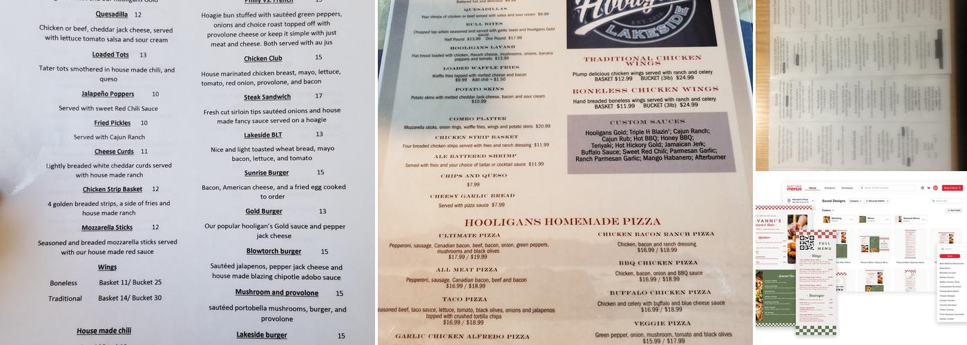 Hooligans Lakeside Menu