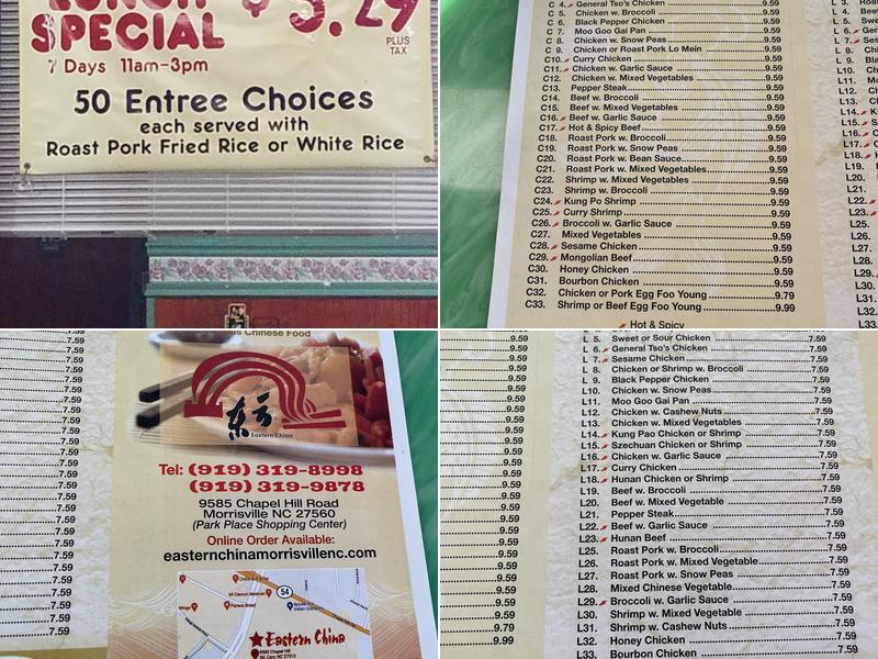 Eastern China Restaurant Menu