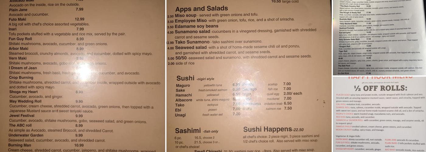 Tahoe City Sushi Menu