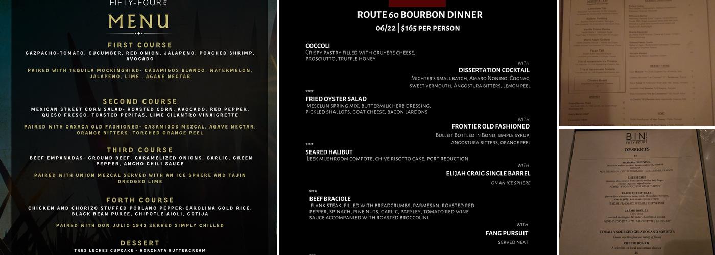 Bin 54 Steak & Cellar Menu