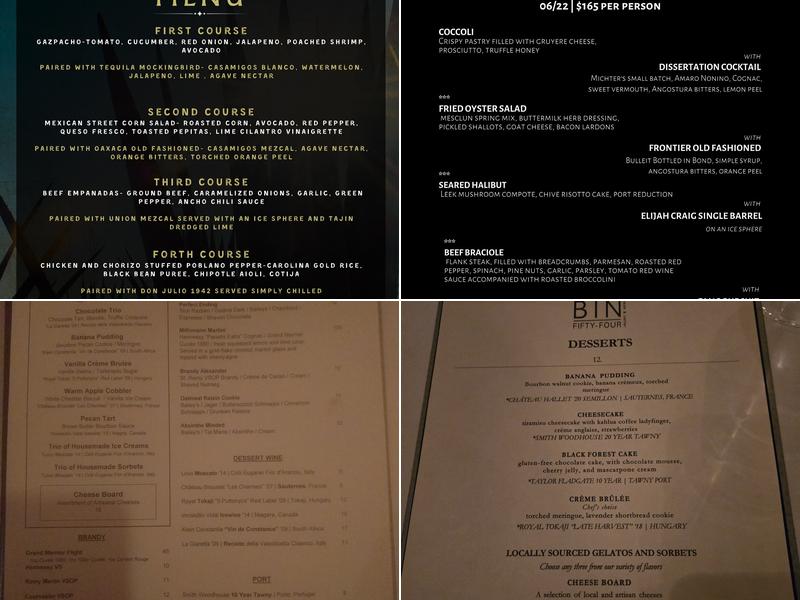 Bin 54 Steak & Cellar Menu