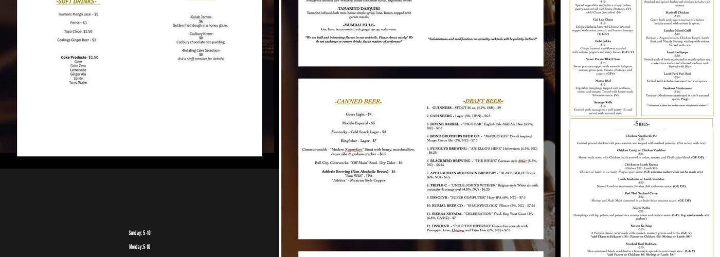 Viceroy Menu