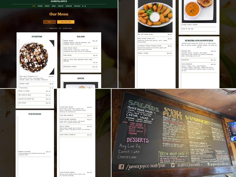 James Joyce Irish Pub and Restaurant Menu