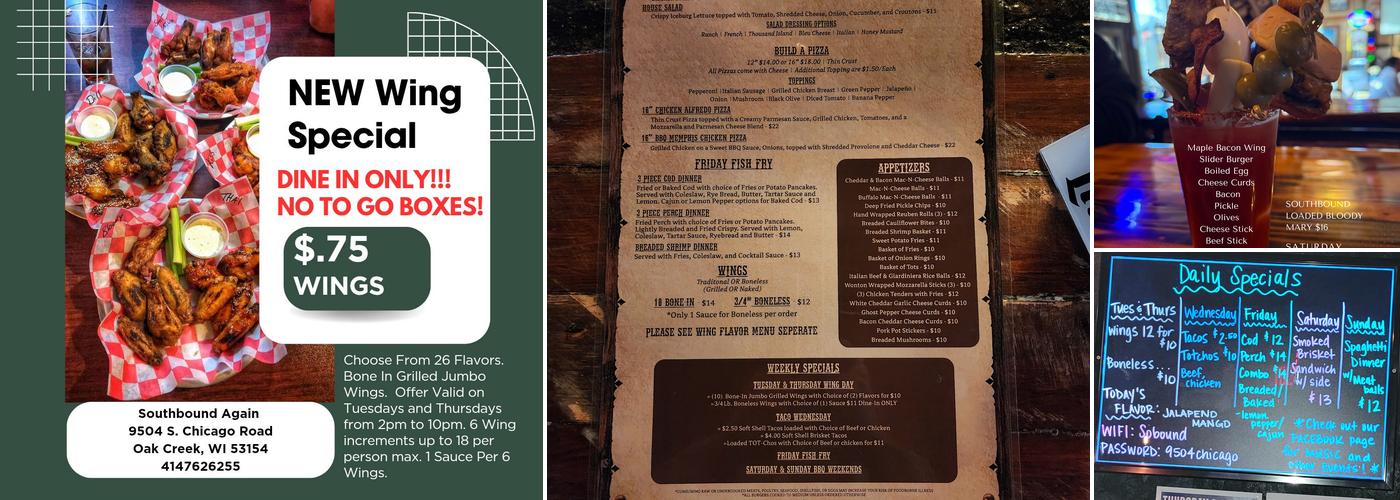 South Bound Again Menu