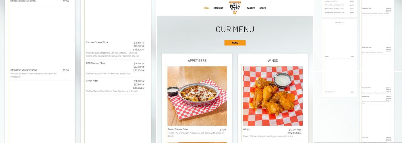 The Pizza Place Menu