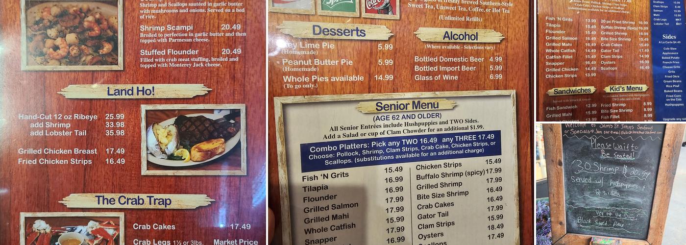 Sam's St Johns Seafood of Jacksonville Menu