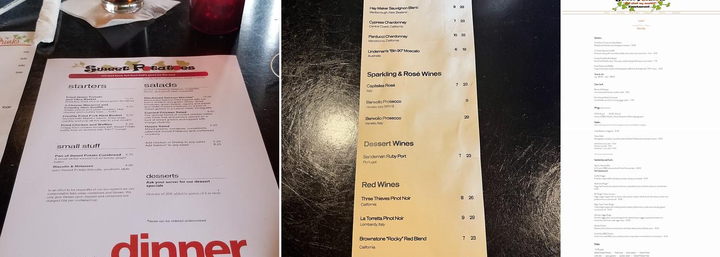 Sweet Potatoes Menu