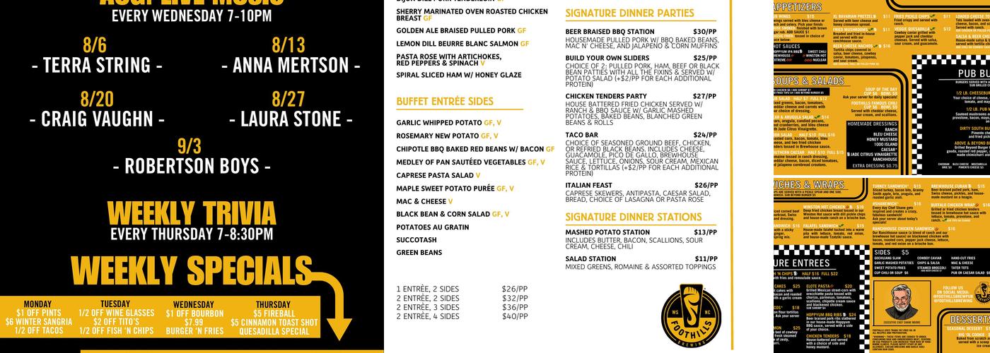 Foothills Brewpub Menu