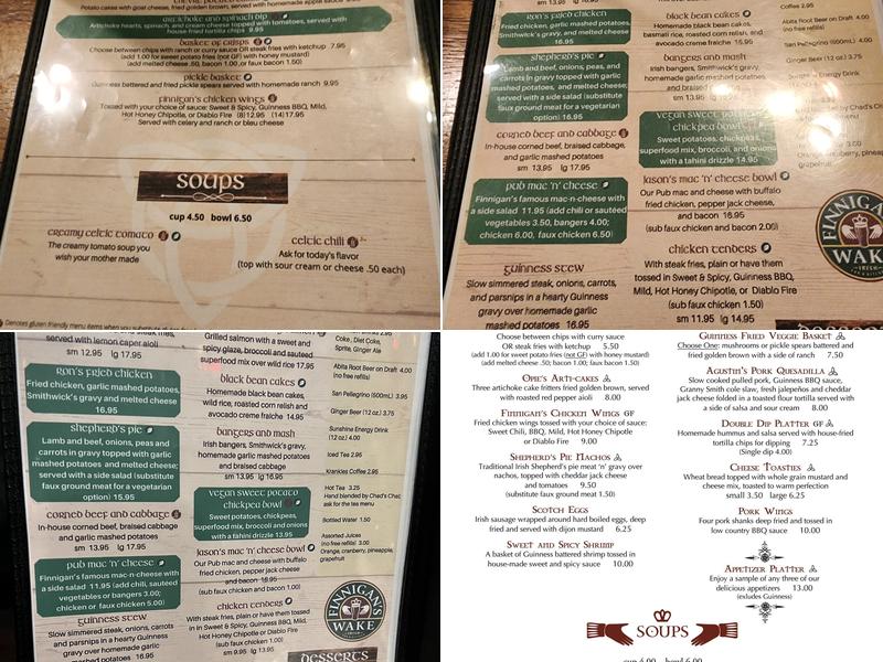 Finnigan's Wake Menu