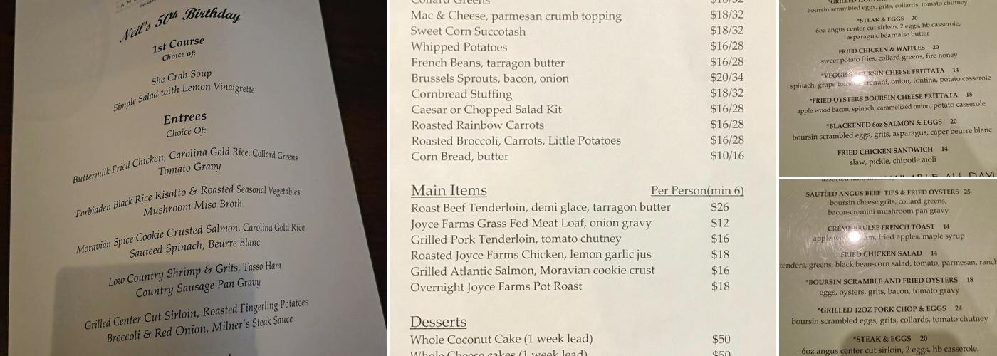 Milner's American Southern Restaurant And Catering Menu