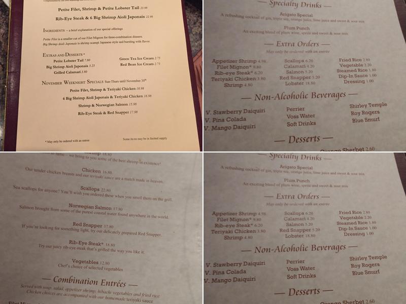 Arigato Japanese Steak & Seafood House Menu