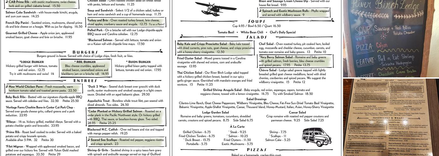 River Birch Lodge Menu