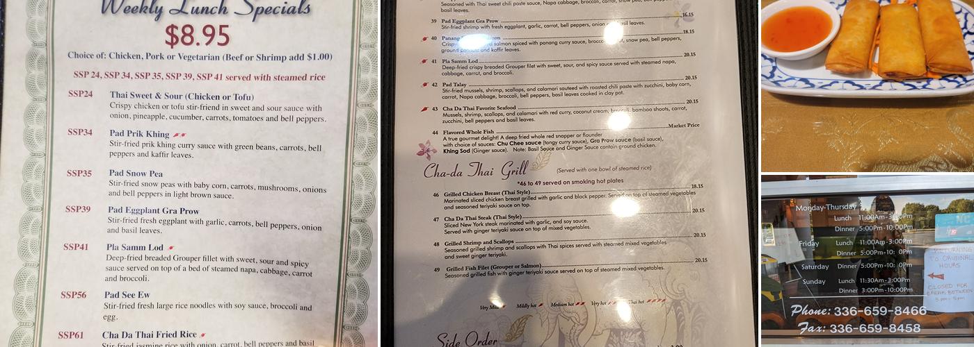 Cha Da Thai Menu