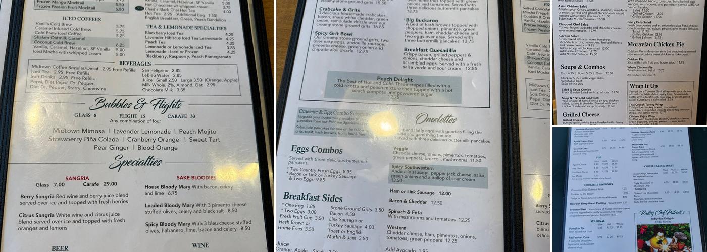 Midtown Cafe and Dessertery Menu