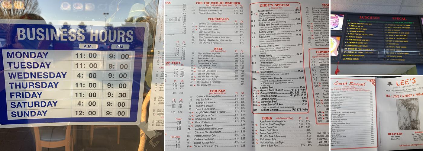 Lee's Chinese Restaurant Menu