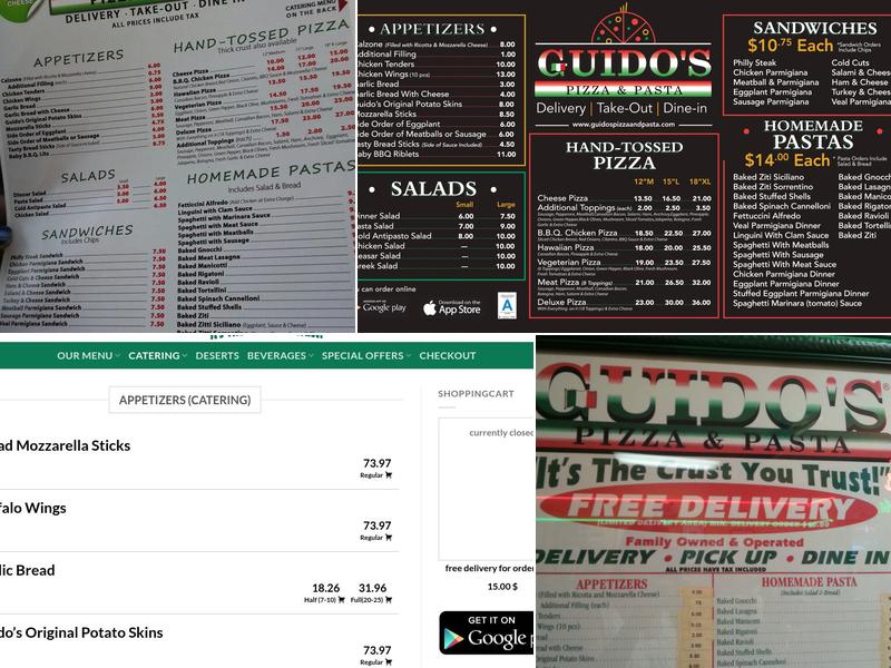 Guidos Pizza & Pasta Menu