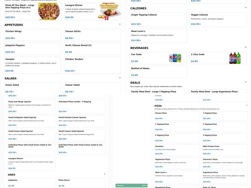 Vincenzo's Pizza Granada Hills Menu