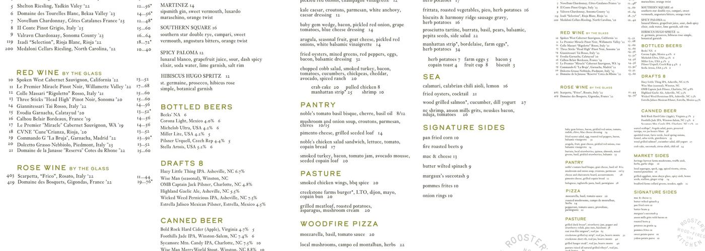 Rooster's - A Noble Grille Menu