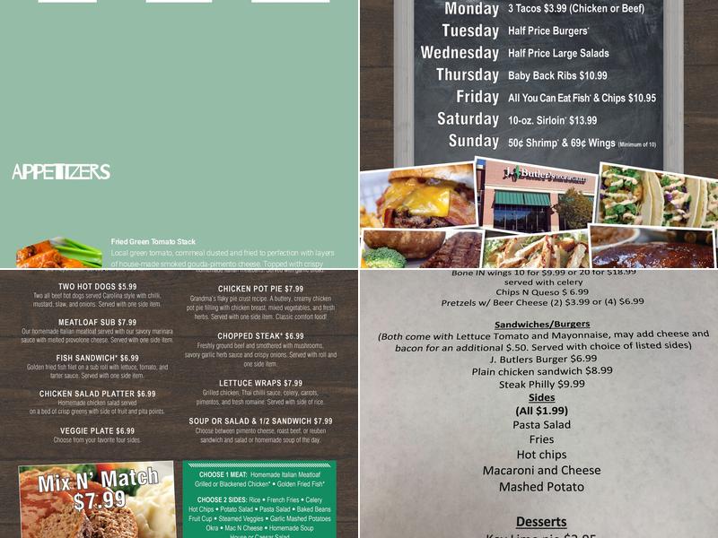 J Butler's Bar & Grille Menu