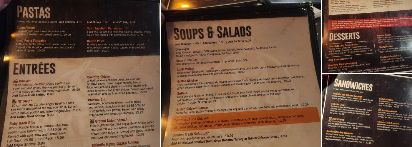 Sixty Six Grill and Taphouse Menu